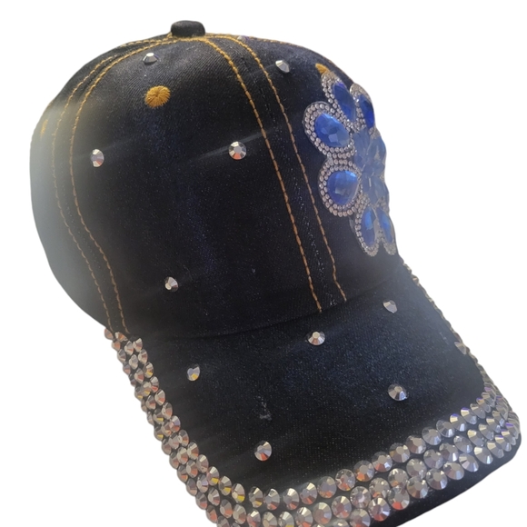 Women's Rhinestone Flower Baseball Cap - Picture 4 of 6